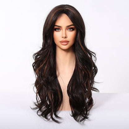 Dark Brown Caramel Highlights Dark Brown Caramel synthetic lace front wig | Milk &amp; Honey Wigs
