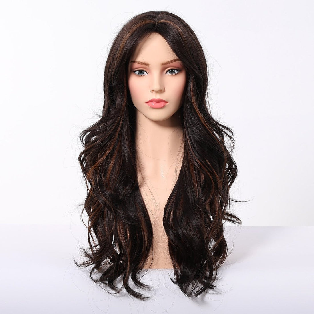 Dark Brown Wig Caramel Highlights Wig - MARKETPLACE | Brown, Fringe, Synthetic Hair | Milk &amp; Honey Wigs