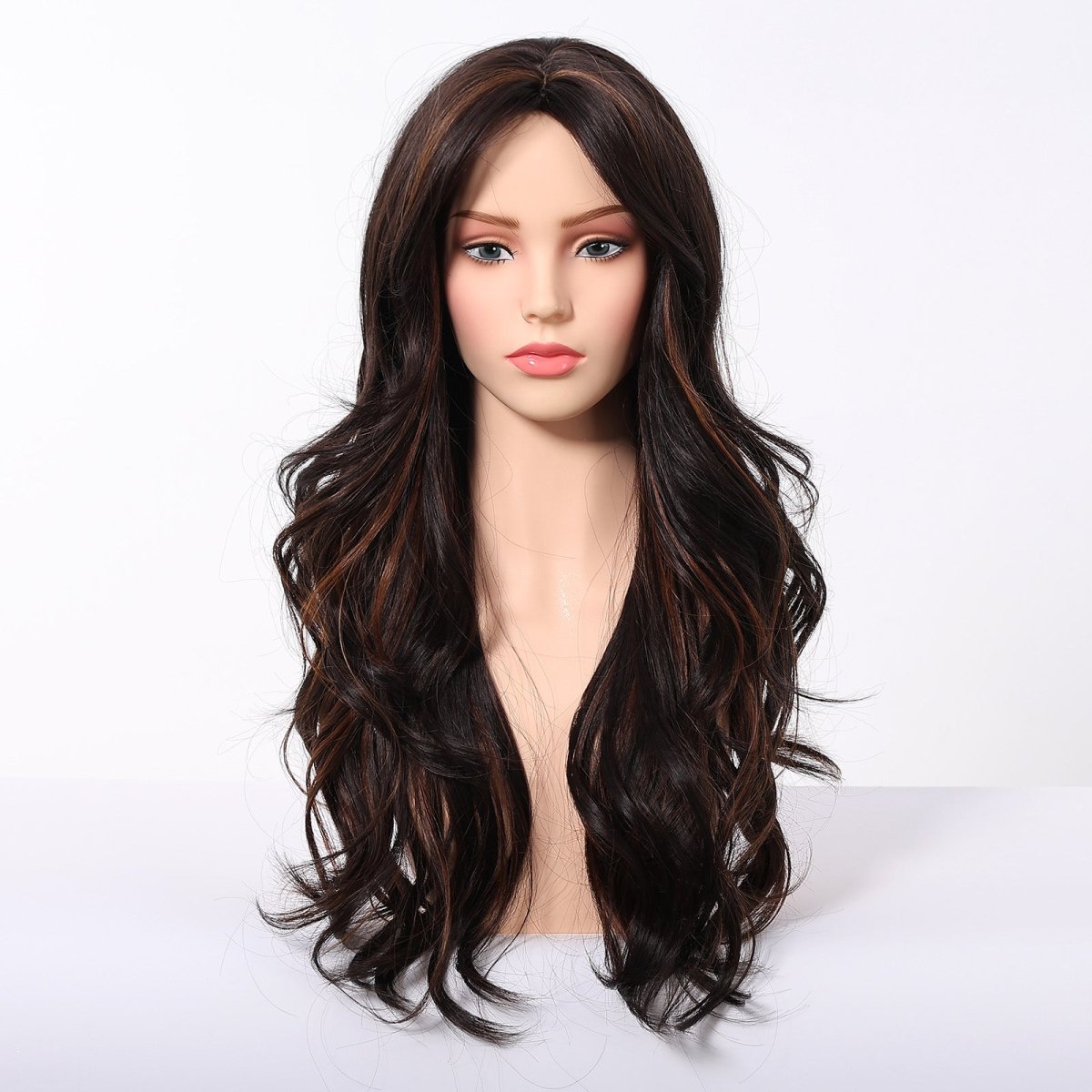 Dark Brown Wig Caramel Highlights Wig - MARKETPLACE | Brown, Fringe, Synthetic Hair | Milk &amp; Honey Wigs