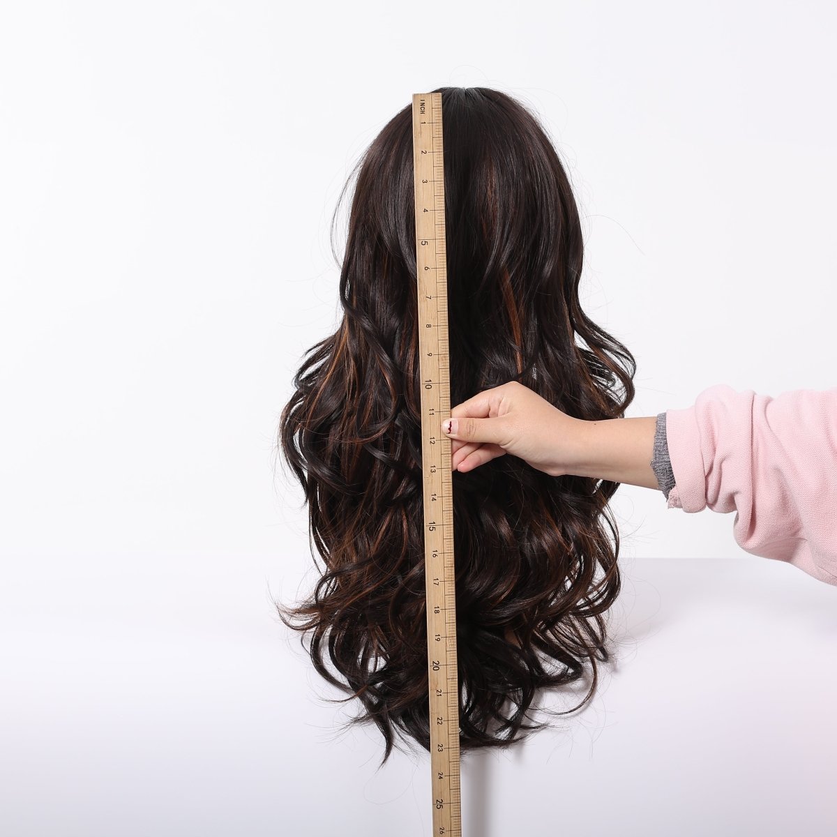 Dark Brown Wig Caramel Highlights Wig - MARKETPLACE | Brown, Fringe, Synthetic Hair | Milk &amp; Honey Wigs