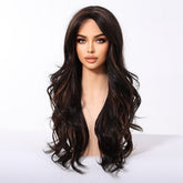 Dark Brown Wig Caramel Highlights Wig - MARKETPLACE | Brown, Fringe, Synthetic Hair | Milk & Honey Wigs