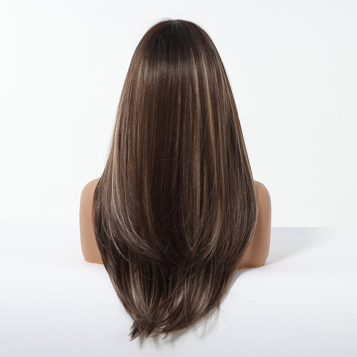 Dark Brown With Highlights Fringe Wig - MARKETPLACE | Brown, Fringe, Synthetic Hair | Milk &amp; Honey Wigs