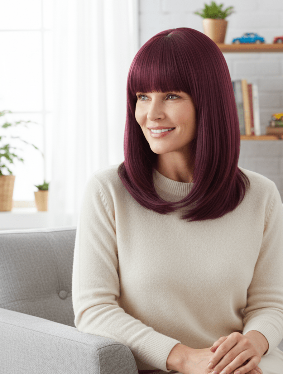 Dark Burgundy Straight with Full Bangs Wig - MARKETPLACE | Red, Fringe, Synthetic Hair | Milk &amp; Honey Wigs