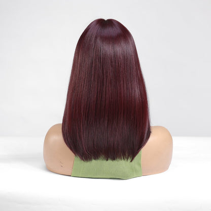 Dark Burgundy Straight Full Bangs Wig dark burgundy synthetic straight fringe wig | Milk &amp; Honey Wigs