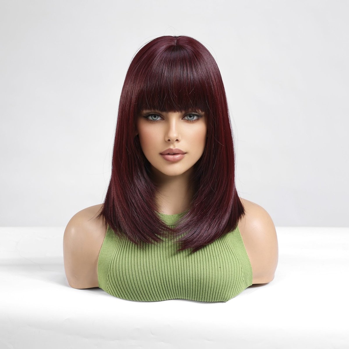 Dark Burgundy Straight with Full Bangs Wig - MARKETPLACE | Red, Fringe, Synthetic Hair | Milk &amp; Honey Wigs