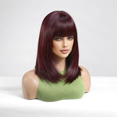 Dark Burgundy Straight with Full Bangs Wig - MARKETPLACE | Red, Fringe, Synthetic Hair | Milk & Honey Wigs