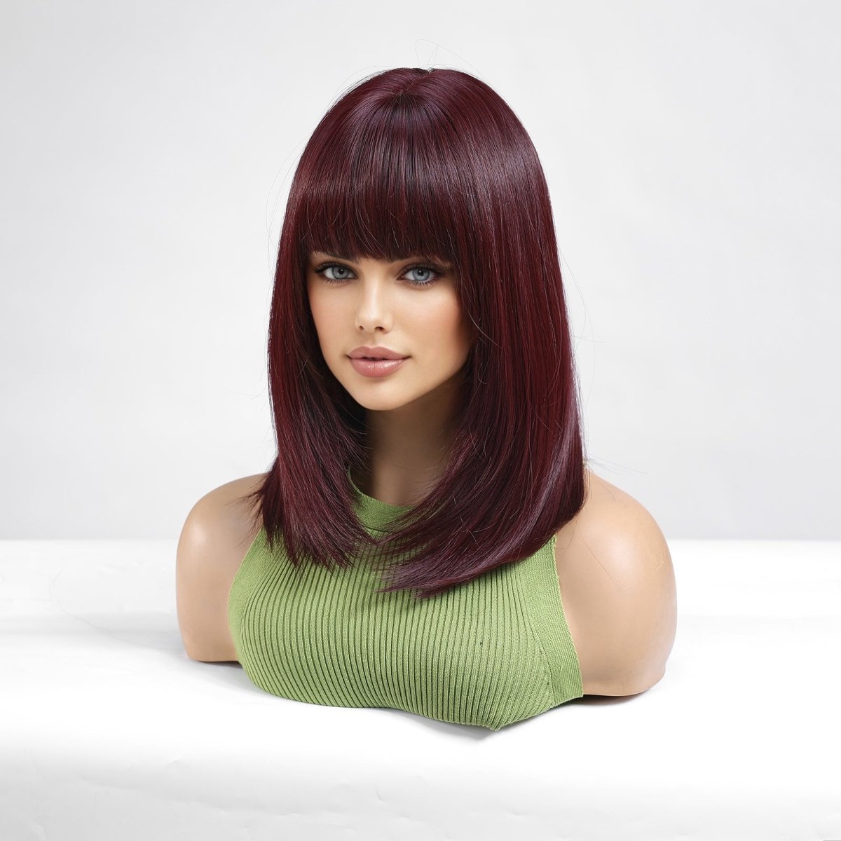 Dark Burgundy Straight with Full Bangs Wig - MARKETPLACE | Red, Fringe, Synthetic Hair | Milk &amp; Honey Wigs
