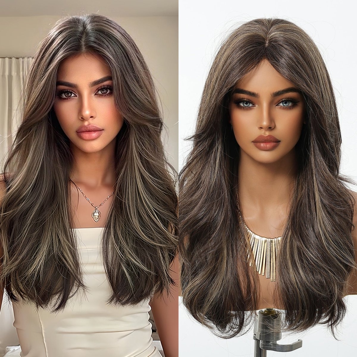 Dark Chocolate Brown with Honey Highlights Wig - MARKETPLACE | Brown, Fringe, Synthetic Hair | Milk &amp; Honey Wigs