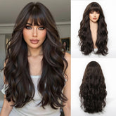 Dark Chocolate Wavy Wig with Full Fringe - MARKETPLACE | Brown, Fringe, Synthetic Hair | Milk & Honey Wigs