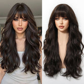 Dark Chocolate Wavy Wig with Full Fringe - MARKETPLACE | Brown, Fringe, Synthetic Hair | Milk & Honey Wigs