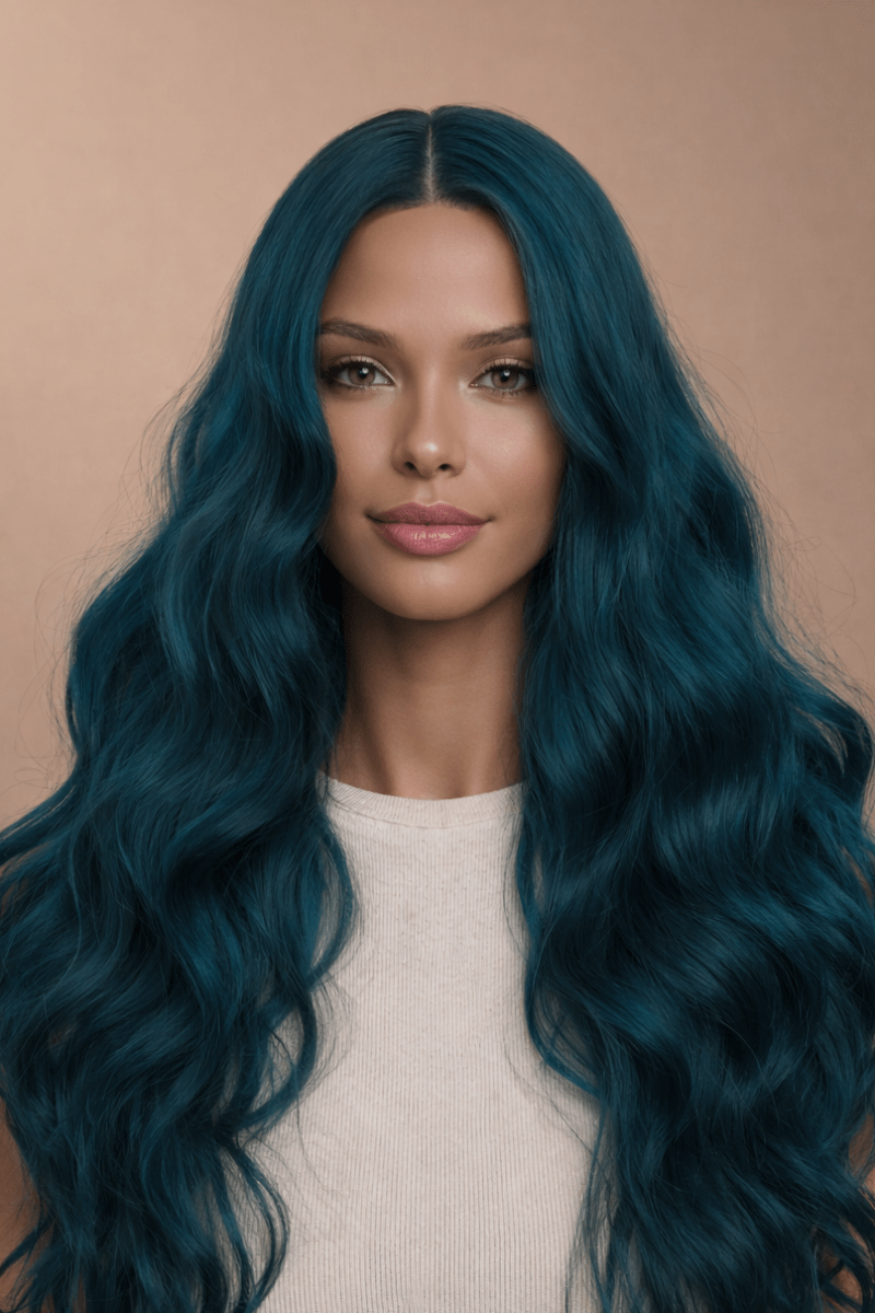 DELILAH - Teal Blue - Lace Front Wig | Blue, 28 Inch+, T-Part Lace Front, Synthetic Hair | Milk &amp; Honey Wigs