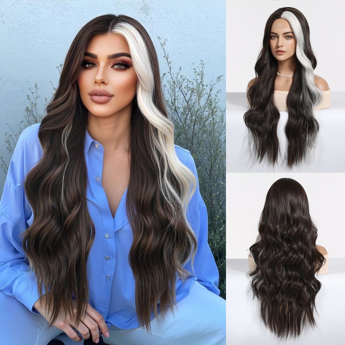 Ebony Waves with Front Platinum Highlights  Wig - MARKETPLACE | Black, Fringe, Synthetic Hair | Milk &amp; Honey Wigs