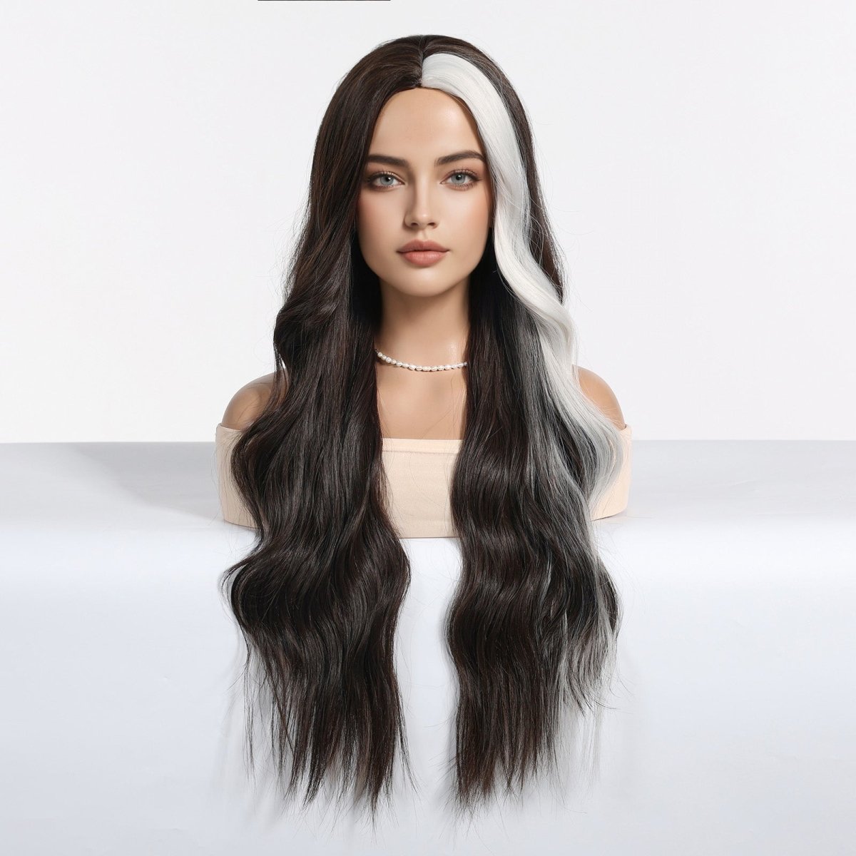 Ebony Waves with Front Platinum Highlights  Wig - MARKETPLACE | Black, Fringe, Synthetic Hair | Milk &amp; Honey Wigs