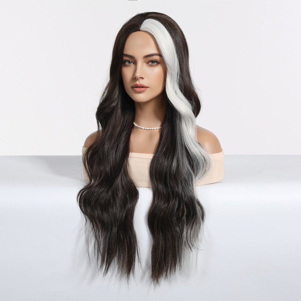 Ebony Waves with Front Platinum Highlights  Wig - MARKETPLACE | Black, Fringe, Synthetic Hair | Milk &amp; Honey Wigs