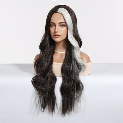 Ebony Waves Front Platinum Highlights Wig platinum synthetic wavy lace front wig | Milk &amp; Honey Wigs