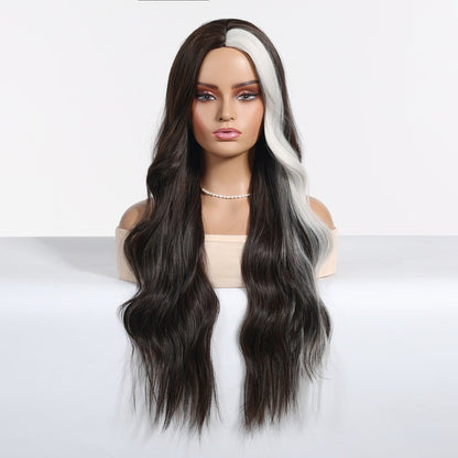 Ebony Waves Front Platinum Highlights Wig platinum synthetic wavy lace front wig | Milk &amp; Honey Wigs