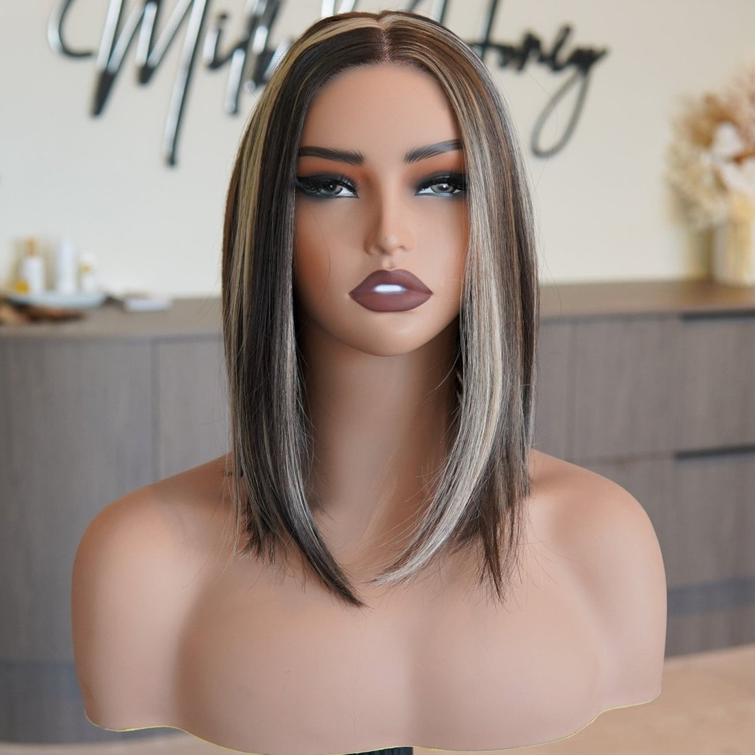 ESTER - Brown Lowlights - Lace Front Wig | Brown, 12 Inch &amp; Shorter, 13x6 Lace Front, Synthetic Hair | Milk &amp; Honey Wigs
