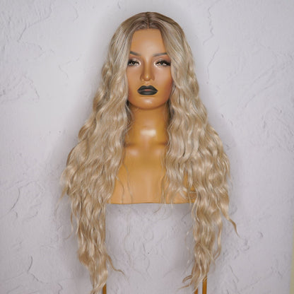 EVADNE ombre blonde synthetic natural wave lace front wig | Milk &amp; Honey Wigs