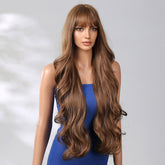 Extra Long Medium Brown Wavy Fringe Wig - MARKETPLACE | Brown, Fringe, Synthetic Hair | Milk & Honey Wigs