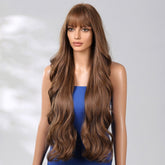 Extra Long Medium Brown Wavy Fringe Wig - MARKETPLACE | Brown, Fringe, Synthetic Hair | Milk & Honey Wigs
