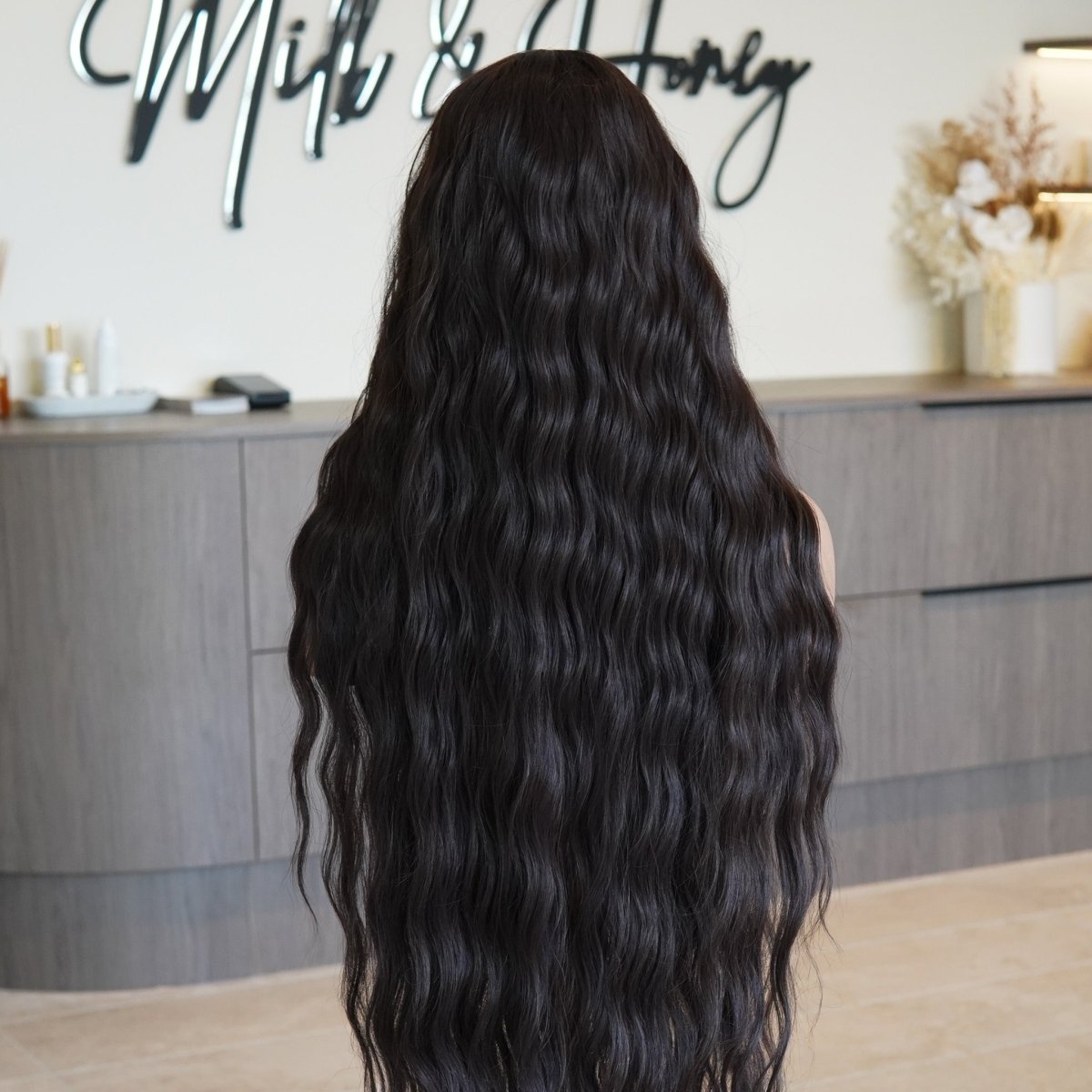FAYE - Long Dark Brown - Lace Front Wig | Brown, 28 Inch+, T-Part Lace Front, Synthetic Hair | Milk &amp; Honey Wigs