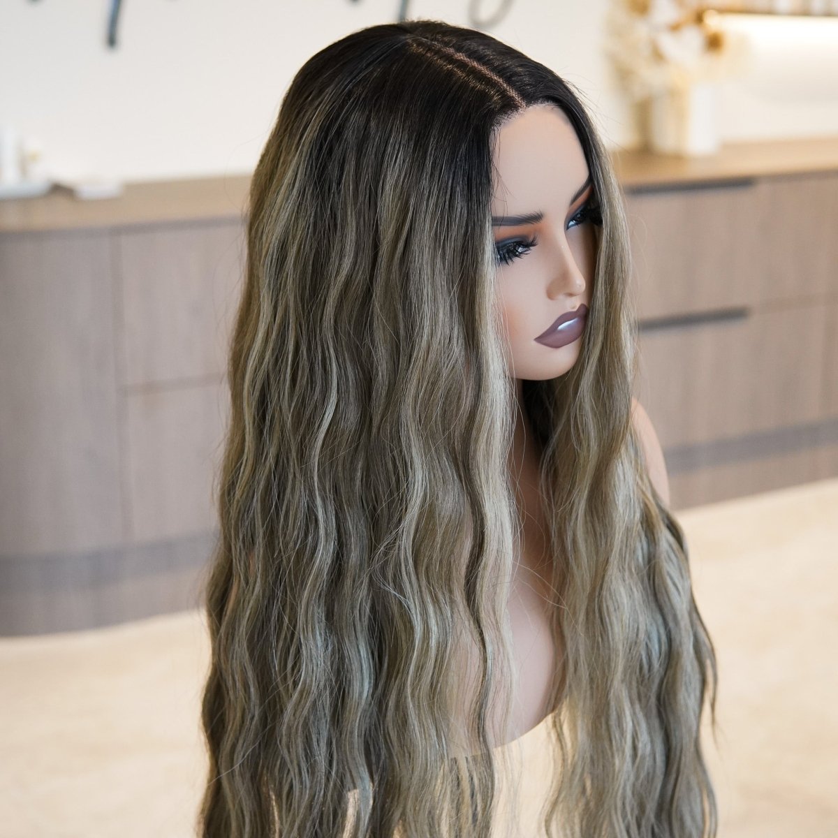 FAYE - Long Mocha - Lace Front Wig | Brown, 28 Inch+, T-Part Lace Front, Synthetic Hair | Milk &amp; Honey Wigs