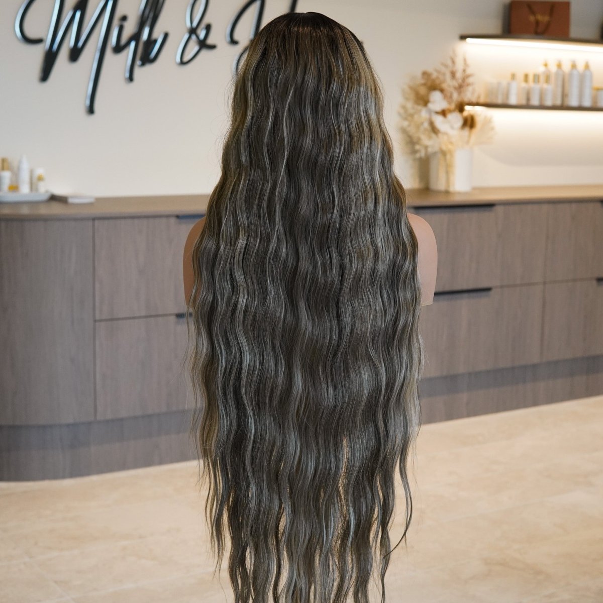 FAYE - Long Mocha - Lace Front Wig | Brown, 28 Inch+, T-Part Lace Front, Synthetic Hair | Milk &amp; Honey Wigs