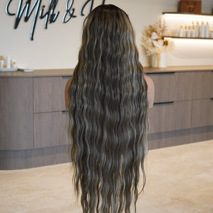 FAYE - Long Mocha - Lace Front Wig | Brown, 28 Inch+, T-Part Lace Front, Synthetic Hair | Milk &amp; Honey Wigs