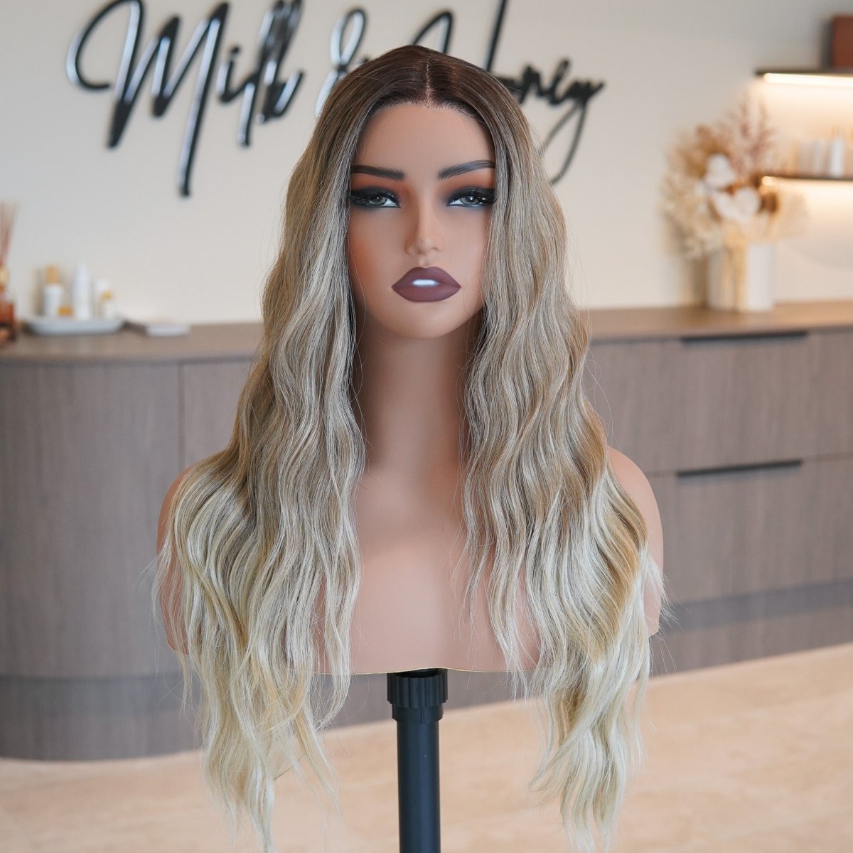 FAYE - Ombre Brown - Lace Front Wig | Brown, 22 Inch, T-Part Lace Front, Synthetic Hair | Milk &amp; Honey Wigs