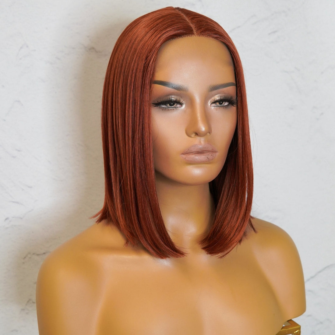 FRANKIE - Auburn - Lace Front Wig | Ginger, 14 Inch, T-Part Lace Front, Synthetic Hair | Milk &amp; Honey Wigs