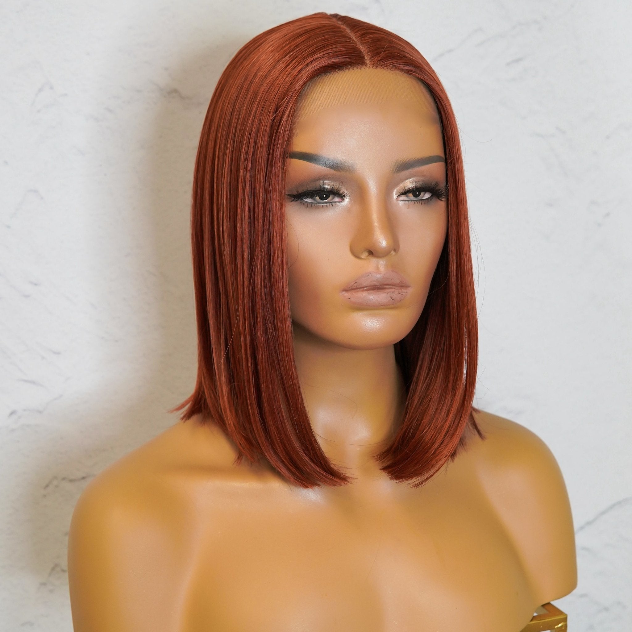 FRANKIE - Auburn - Lace Front Wig | Ginger, 14 Inch, T-Part Lace Front, Synthetic Hair | Milk &amp; Honey Wigs