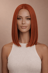 FRANKIE - Auburn - Lace Front Wig | Ginger, 14 Inch, T-Part Lace Front, Synthetic Hair | Milk & Honey Wigs