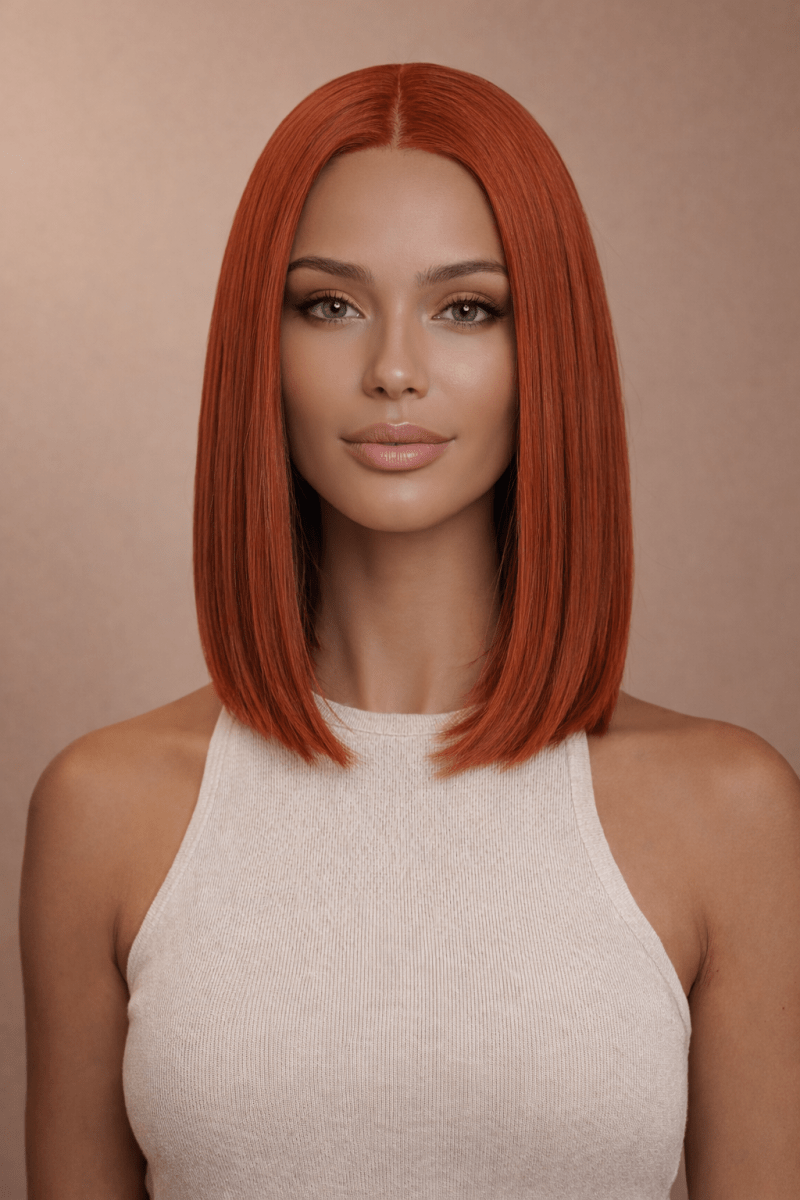 FRANKIE - Auburn - Lace Front Wig | Ginger, 14 Inch, T-Part Lace Front, Synthetic Hair | Milk &amp; Honey Wigs