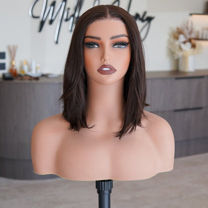 GIA Chocolate Brown synthetic layered lace front bob | Milk &amp; Honey Wigs