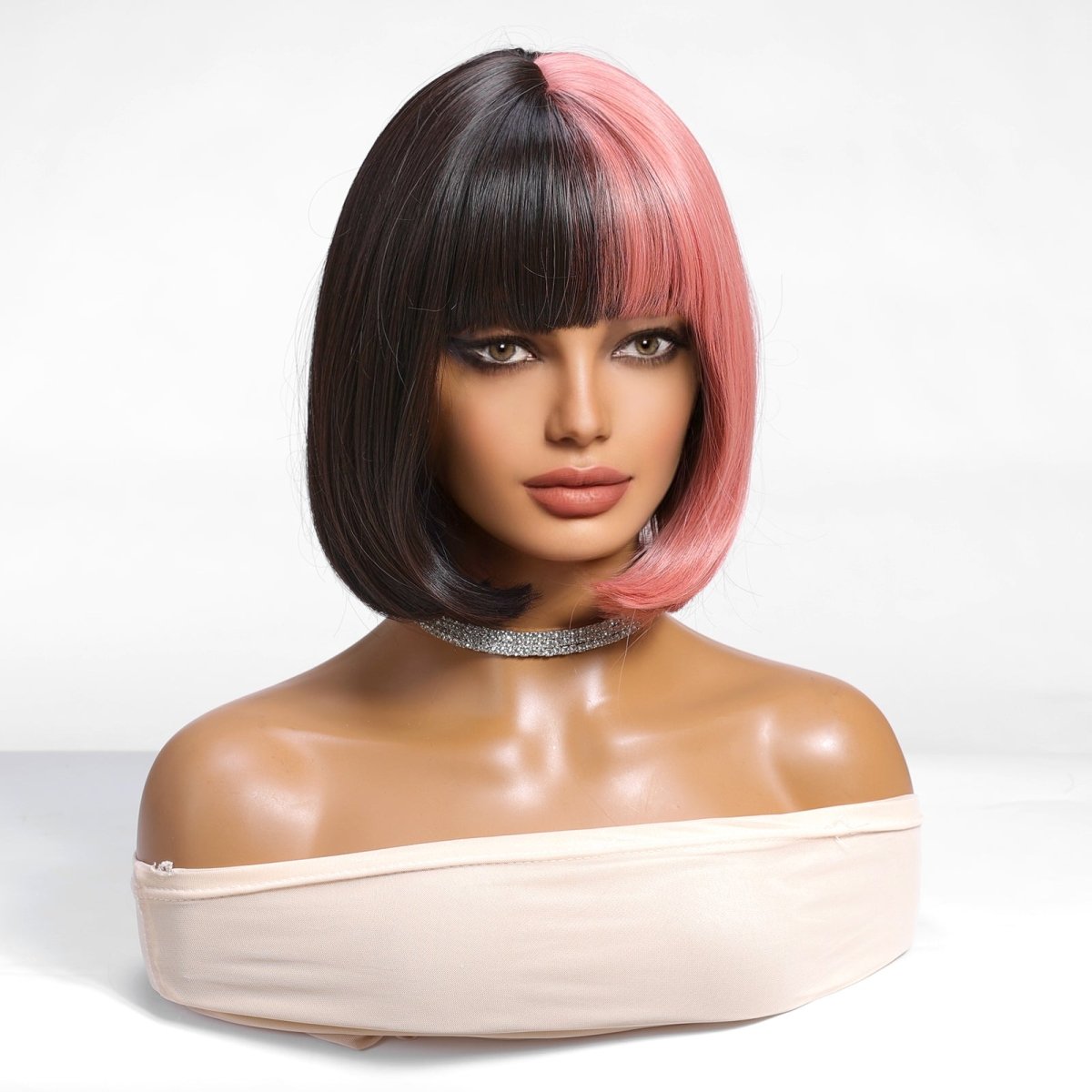 Half Pink Half Black Blunt Bob with Full Fringe Wig - MARKETPLACE | Pink, Fringe, Synthetic Hair | Milk &amp; Honey Wigs