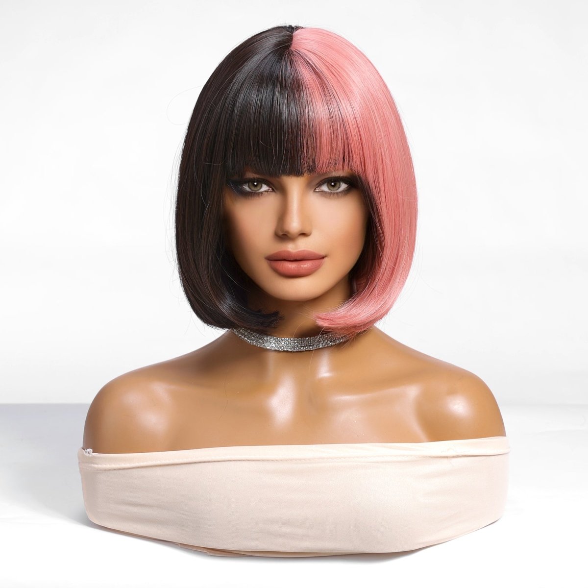 Half Pink Half Black Blunt Bob with Full Fringe Wig - MARKETPLACE | Pink, Fringe, Synthetic Hair | Milk &amp; Honey Wigs