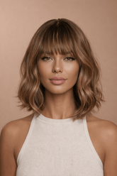 HARLOW - Brown Highlight - Fringe Wig | Brown, 12 Inch & Shorter, Fringe, Synthetic Hair | Milk & Honey Wigs