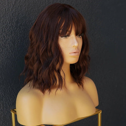 HAYLEY brown synthetic wavy bob fringe wig | Milk &amp; Honey Wigs