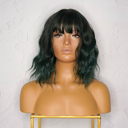 HAYLEY dark green synthetic wavy bob fringe wig | Milk &amp; Honey Wigs