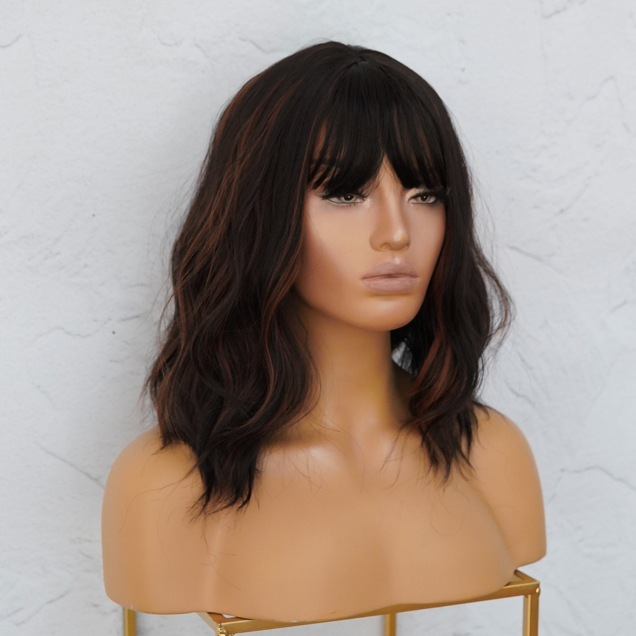 HAYLEY - Darkest Brown with Highlights - Fringe Wig | Brown, 12 Inch &amp; Shorter, Fringe, Synthetic Hair | Milk &amp; Honey Wigs