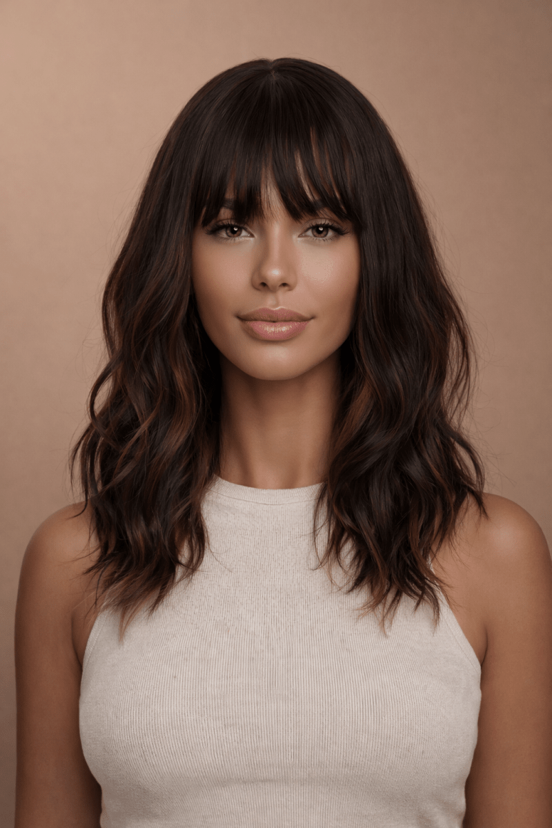 HAYLEY - Darkest Brown with Highlights - Fringe Wig | Brown, 12 Inch &amp; Shorter, Fringe, Synthetic Hair | Milk &amp; Honey Wigs