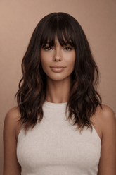 HAYLEY - Darkest Brown with Highlights - Fringe Wig | Brown, 12 Inch & Shorter, Fringe, Synthetic Hair | Milk & Honey Wigs