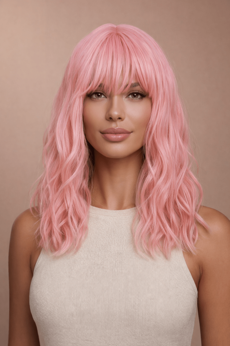 HAYLEY - Pink Bob - Fringe Wig | Pink, 14 Inch, Fringe, Synthetic Hair | Milk &amp; Honey Wigs