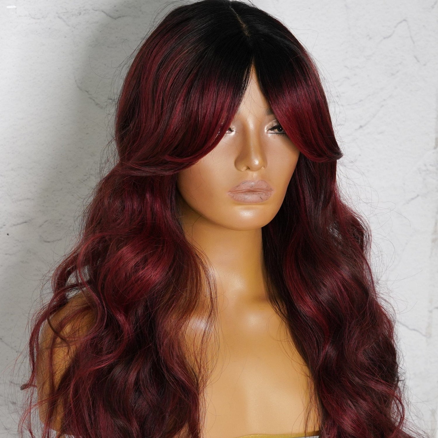 HENLEY - Burgundy - Lace Fringe Wig | Red, 24 Inch, Fringe, Synthetic Hair | Milk &amp; Honey Wigs