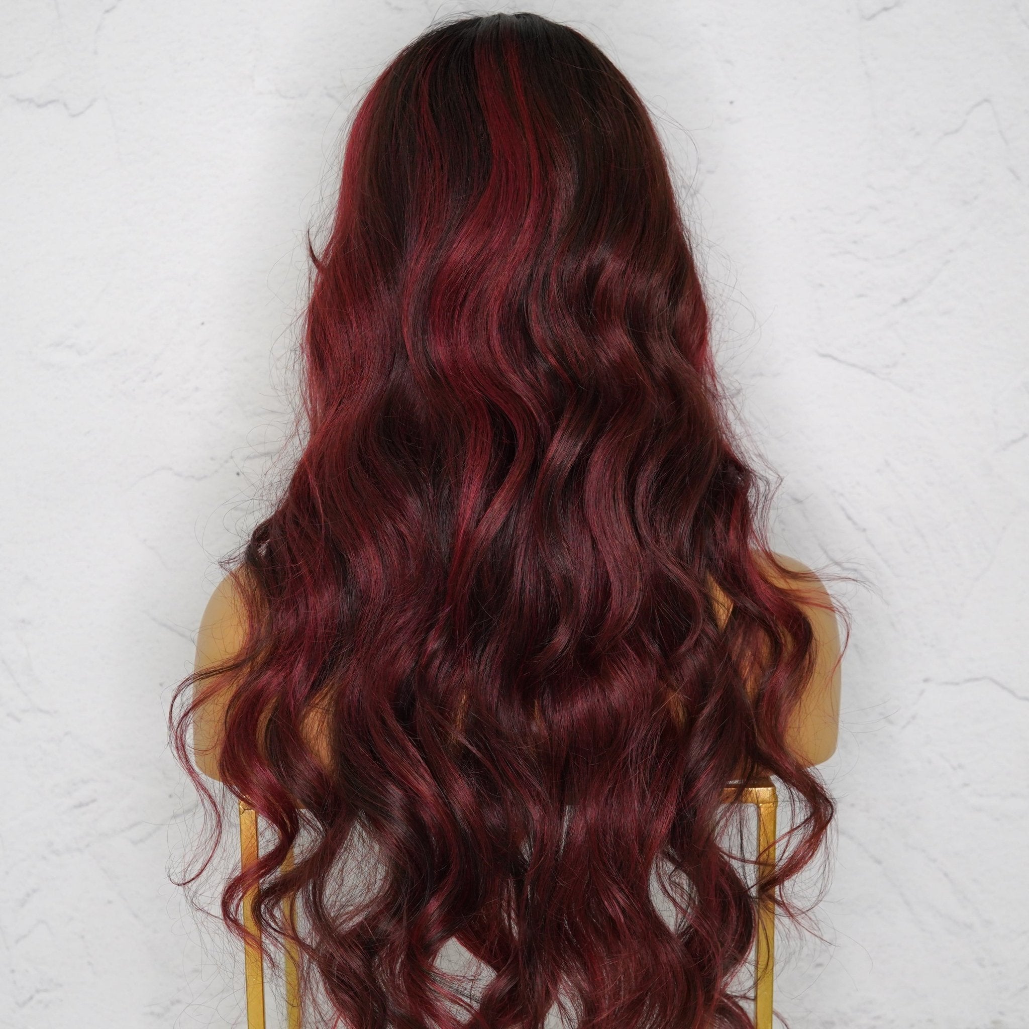 HENLEY - Burgundy - Lace Fringe Wig | Red, 24 Inch, Fringe, Synthetic Hair | Milk &amp; Honey Wigs