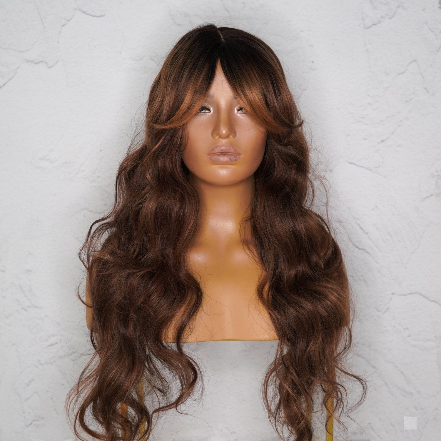 HENLEY - Chocolate Brown - Lace Fringe Wig | Brown, 24 Inch, Fringe, Synthetic Hair | Milk &amp; Honey Wigs