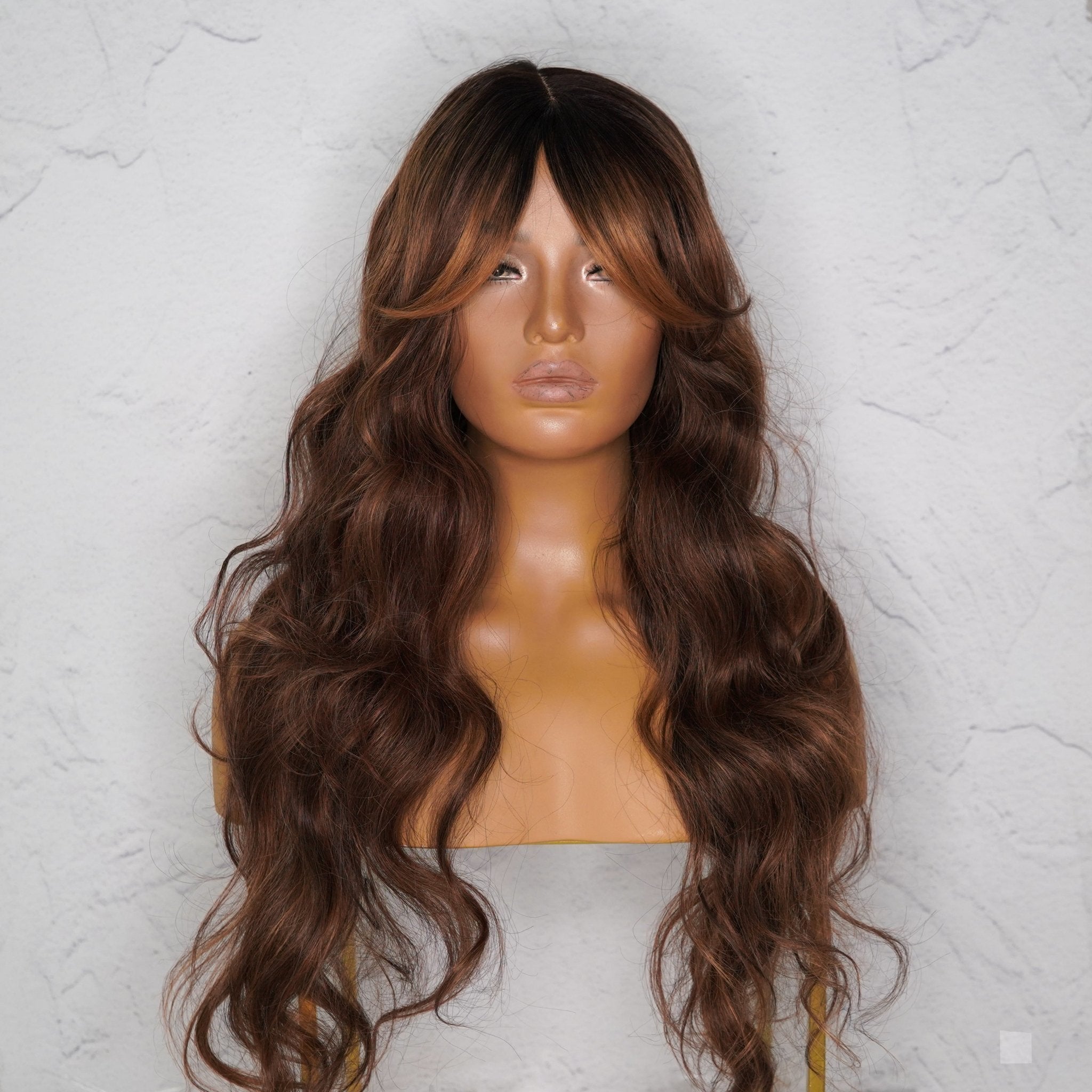 HENLEY - Chocolate Brown - Lace Fringe Wig | Brown, 24 Inch, Fringe, Synthetic Hair | Milk &amp; Honey Wigs