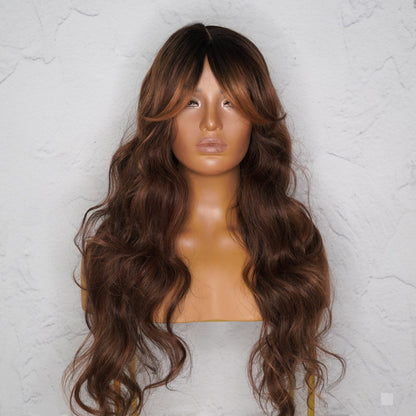 HENLEY - Chocolate Brown - Lace Fringe Wig | Brown, 24 Inch, Fringe, Synthetic Hair | Milk &amp; Honey Wigs