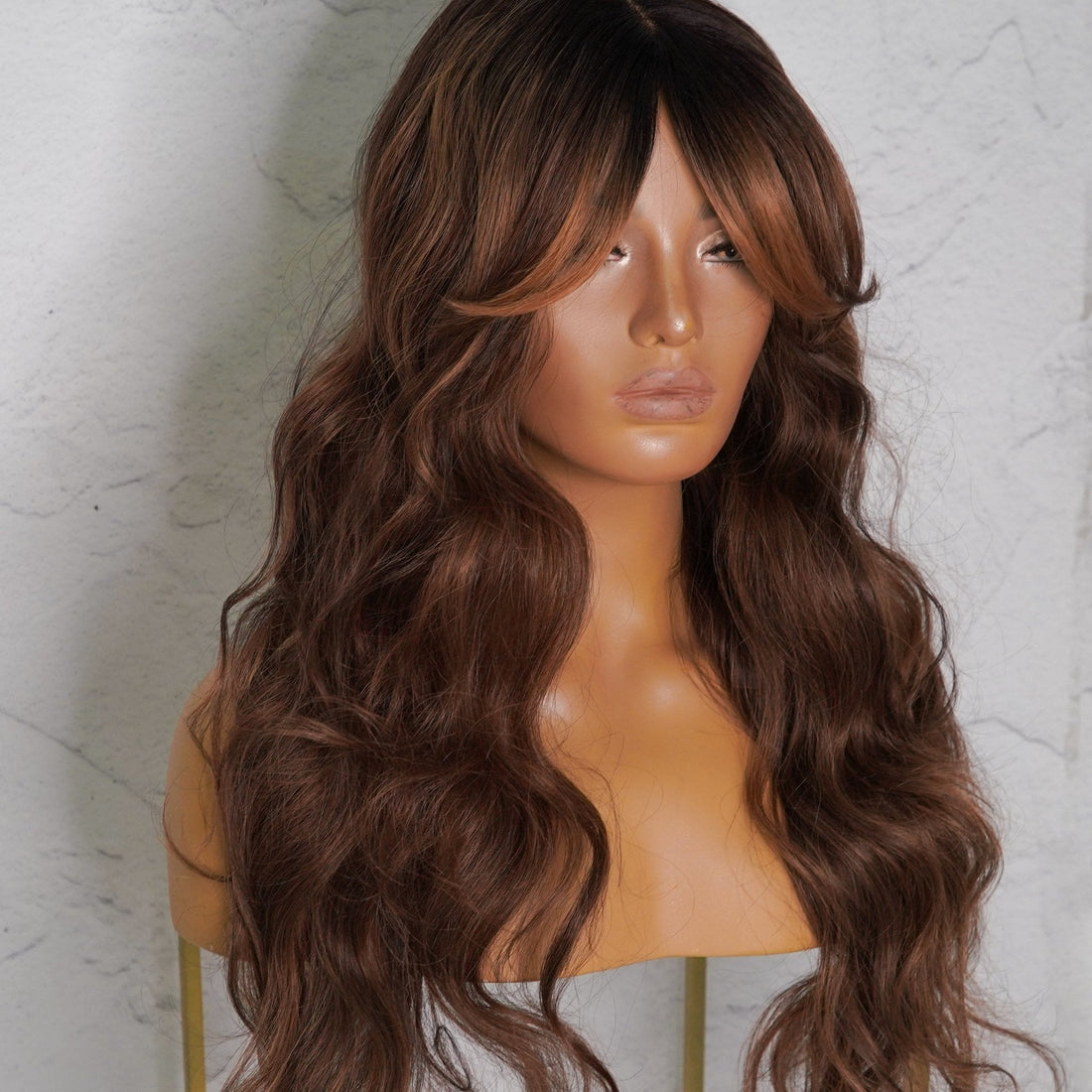 HENLEY - Chocolate Brown - Lace Fringe Wig | Brown, 24 Inch, Fringe, Synthetic Hair | Milk &amp; Honey Wigs