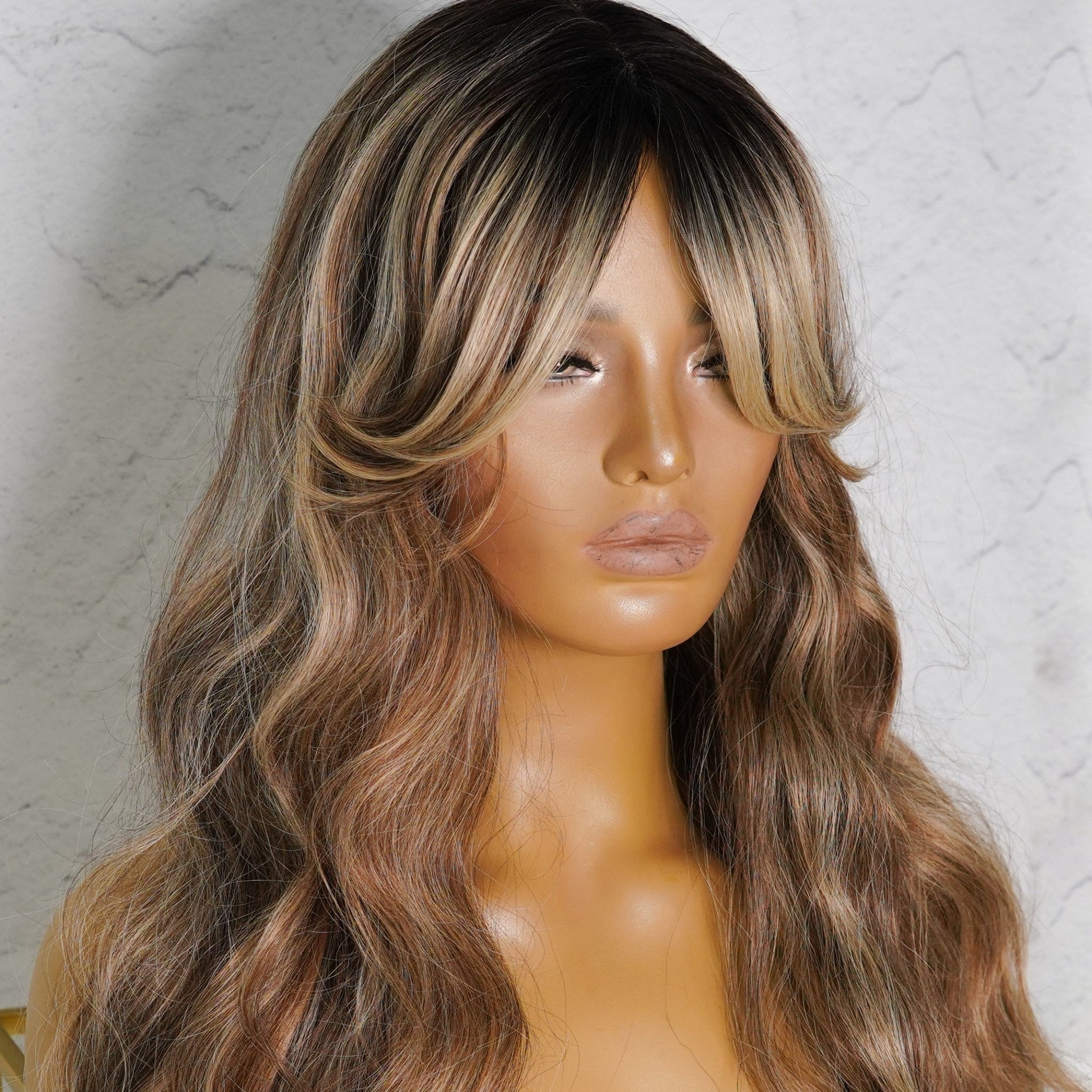 HENLEY - Ombre - Lace Fringe Wig | Brown, 24 Inch, Fringe, Synthetic Hair | Milk &amp; Honey Wigs